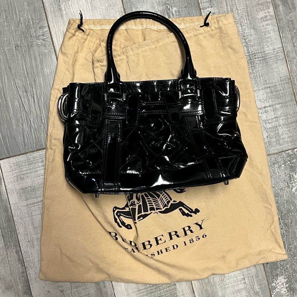 RARE Burberry Prorsum Black Patent Leather Quilted Beaton Check Hobo handbag - Picture 6 of 16